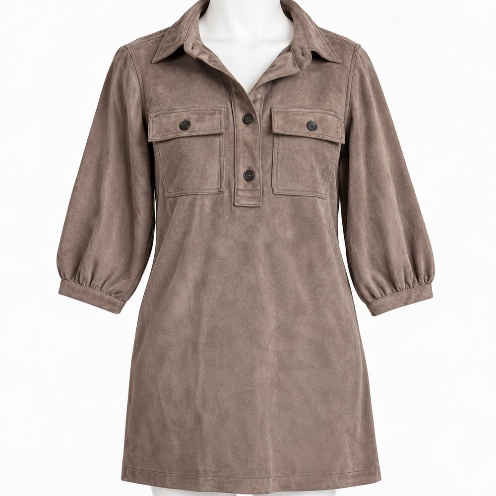 GAP Brown Faux Suede Utility Shirt Dress Women's Medium M Pocket Mini